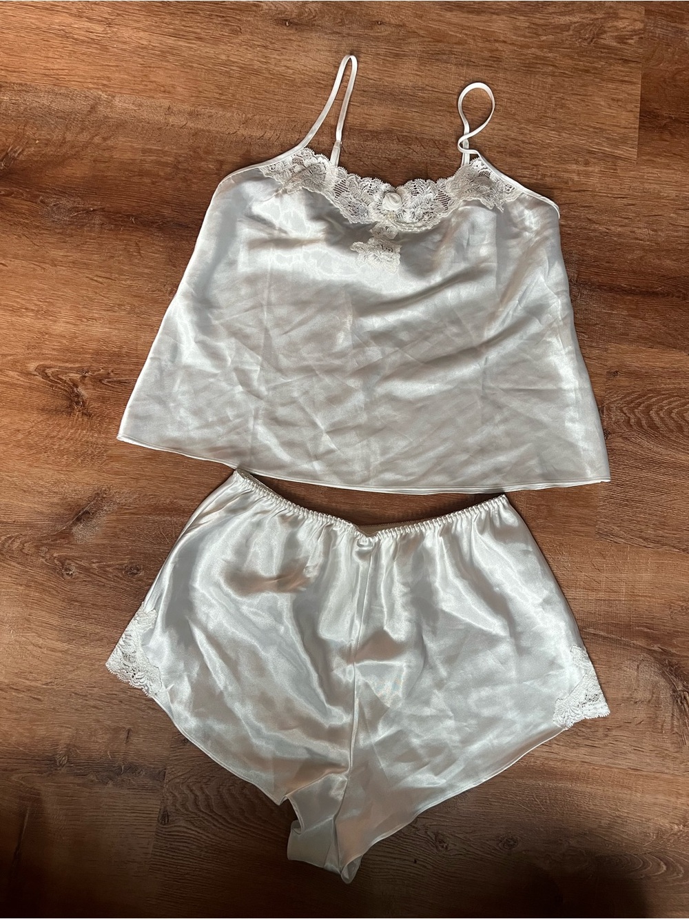 Satin Lace Trim Cami & Shorts Sleep Set - White